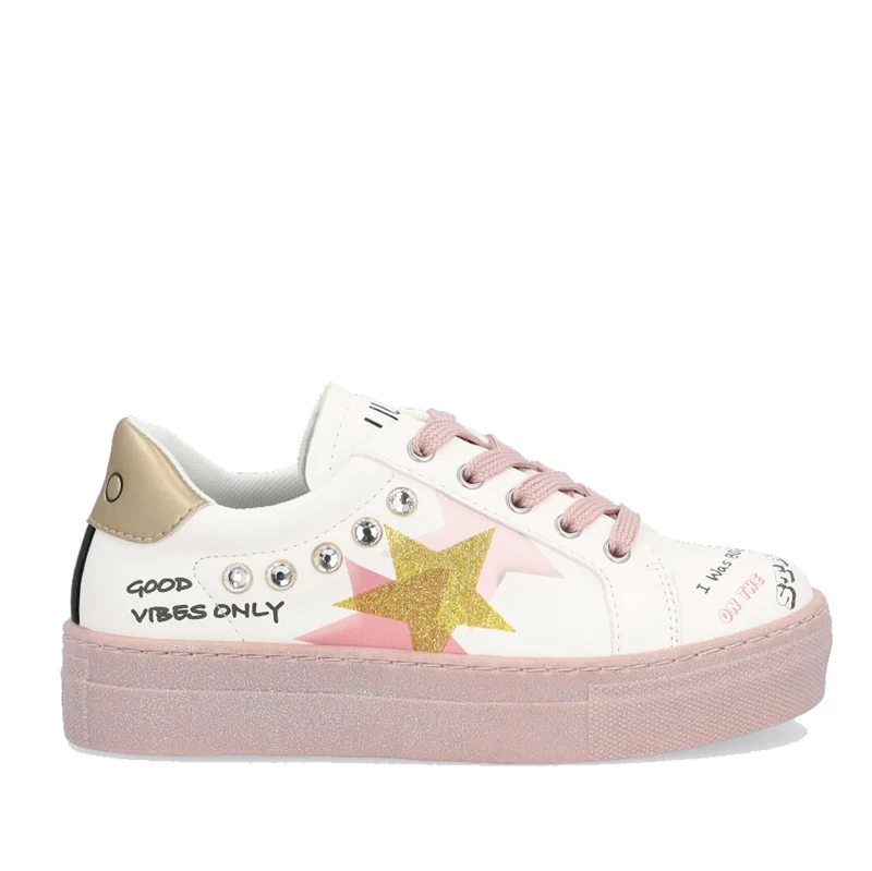 Scarpe Junior LIU JO linea Alicia Chic 302 Sneakers con Glitter e Pietre Gioiello colore Bianco