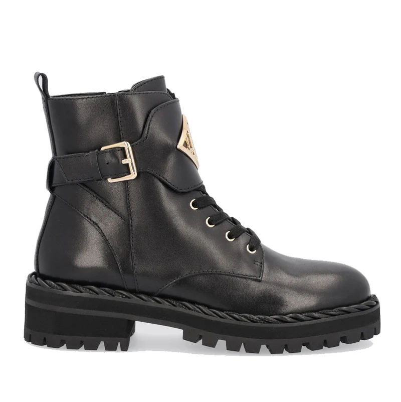 Scarpe Donna LIU JO Anfibi in Pelle Nera con Logo Oro SF1017