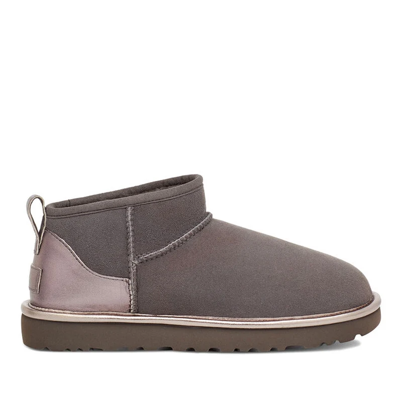 Stivaletti Donna UGG Classic Ultra Mini Shine in Pelle Scamosciata color Charcoal