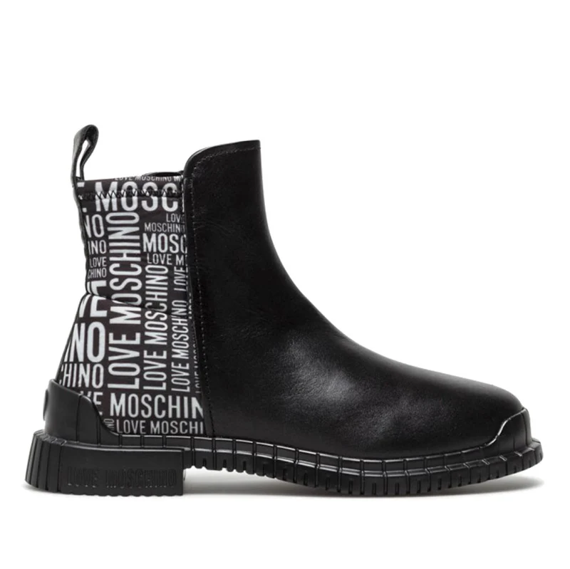Scarpe Donna LOVE MOSCHINO Stivaletti Chelsea in Pelle Nera e Neoprene Logato