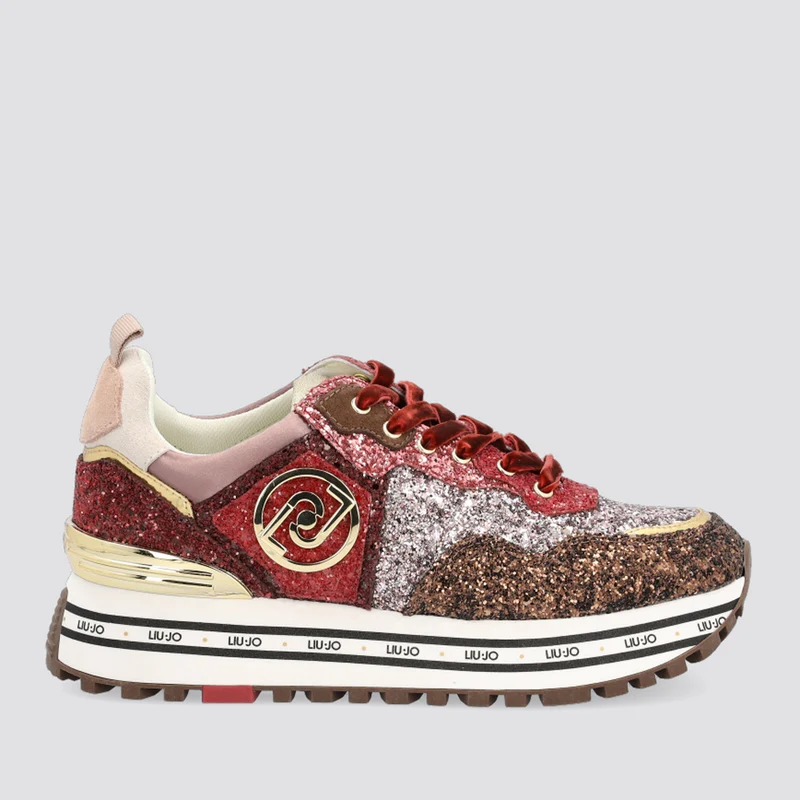 Scarpe Donna LIU JO Sneakers Platform con Glitter colore Marrone e Rosso