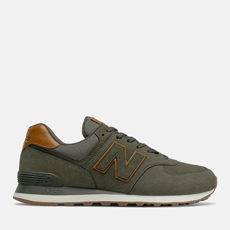 Scarpe Uomo NEW BALANCE Sneakers 574 in Nabuck colore Defense Green Tan e Sea Salt