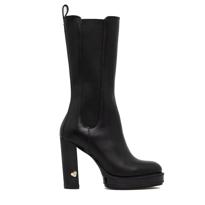 Scarpe Donna LOVE MOSCHINO Stivali Alti con Tacco in Pelle Nera