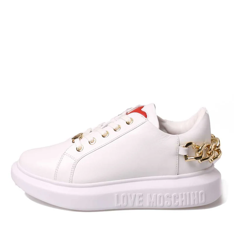 Scarpe Donna LOVE MOSCHINO Sneakers linea Chain Heart in Pelle Bianca