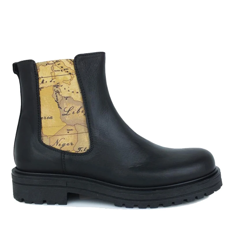 Scarpe Junior 1A Classe Alviero Martini Stivaletti Beatles in Pelle Nera con Inserto Elastico Geo Classic 1080