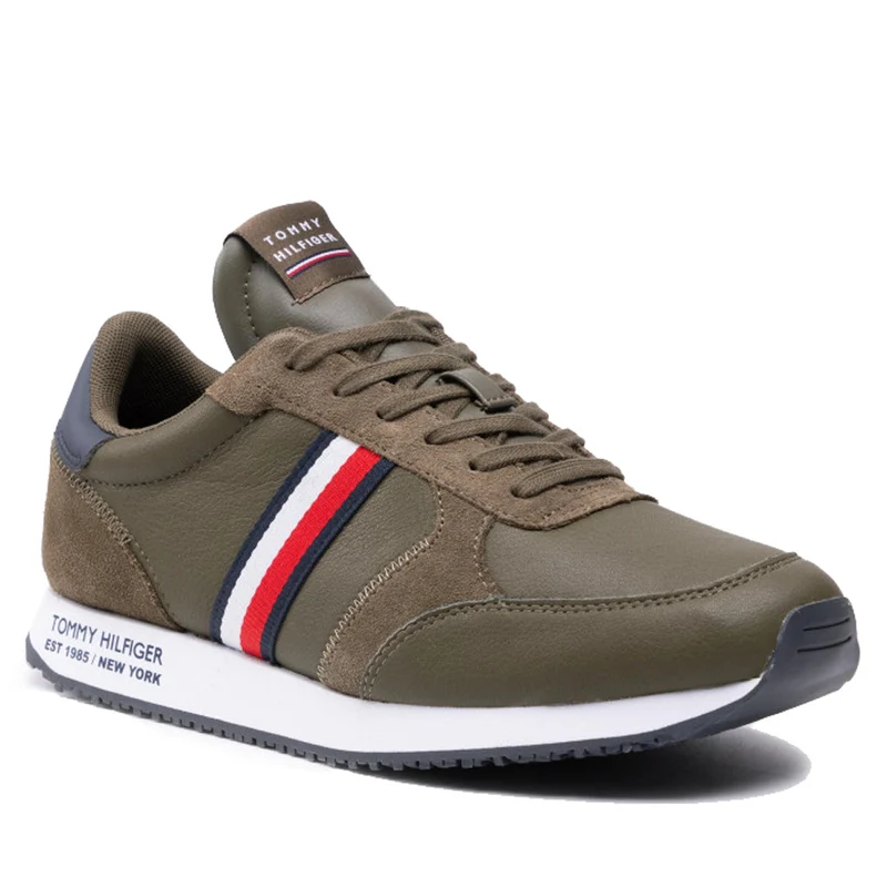 Scarpe Uomo TOMMY HILFIGER Sneakers Running in Pelle e Nylon Army Green