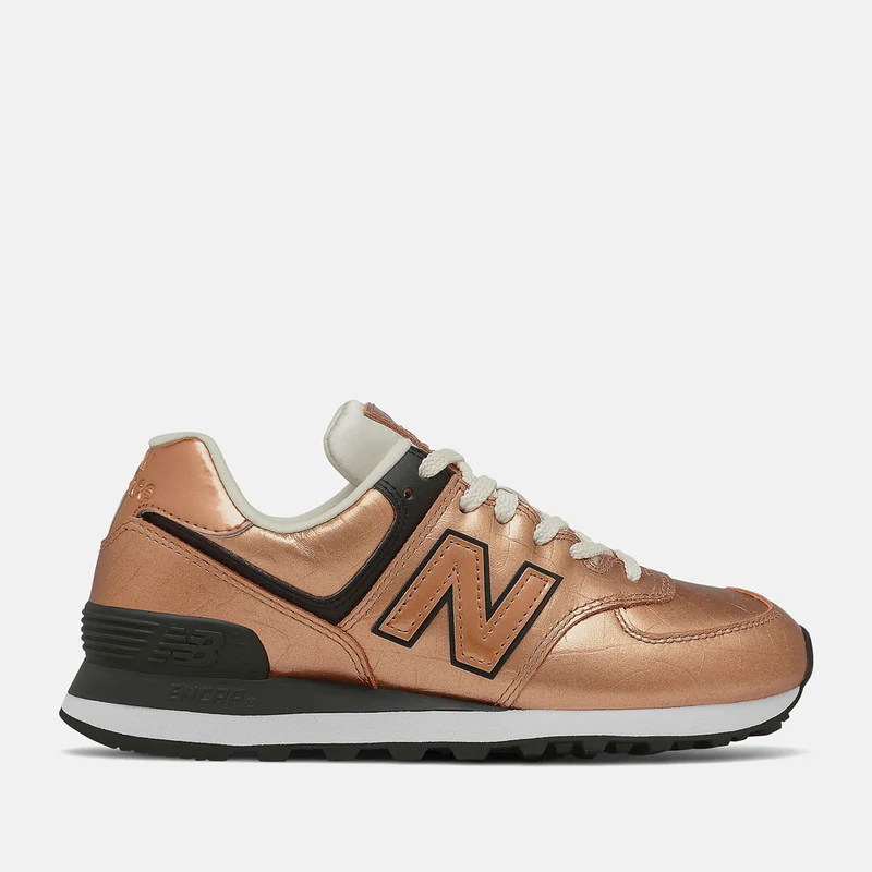 Scarpe Donna NEW BALANCE Sneakers 574 in Pelle colore Bronze e Black