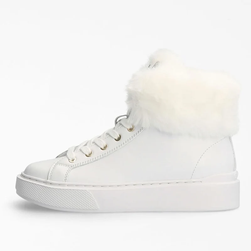 Sneakers Alte Donna GUESS in Pelle con Pelliccia Colore Bianco Linea Historia