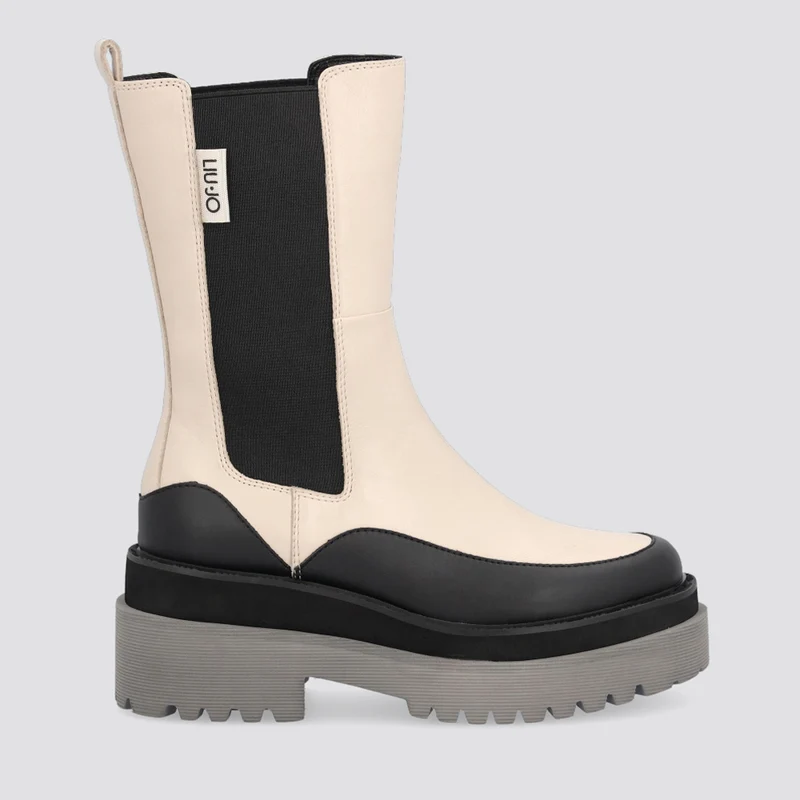 Scarpe Donna LIU JO Stivali Combat Beige e Neri con Suola Grigia