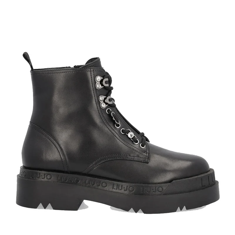 Scarpe Donna LIU JO Stivaletti Platform Stringati in Pelle Nera