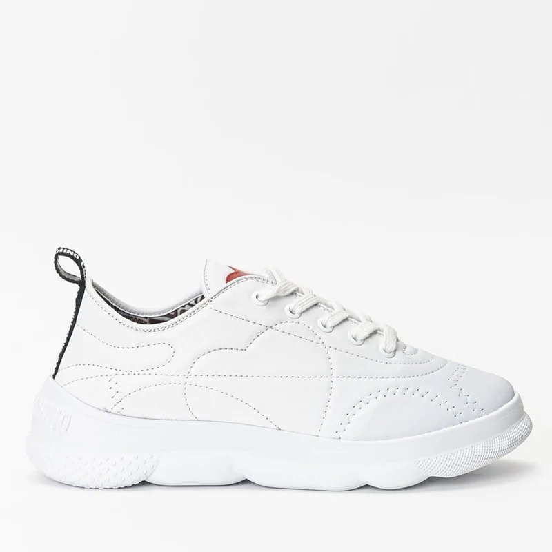 Scarpe Donna LOVE MOSCHINO Sneakers in Pelle Bianca con Ricami