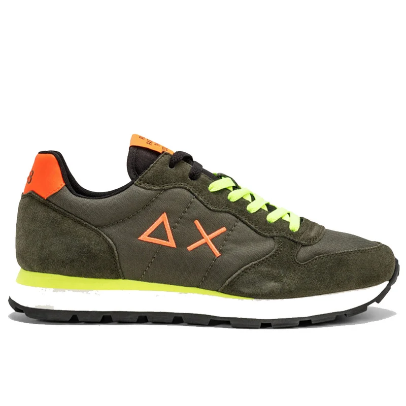 Scarpe Uomo Sun68 Sneakers Tom Fluo Nylon Militare Scuro