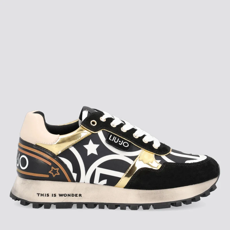 Scarpe Donna LIU JO Sneakers in Nylon con Stampa Maxi Logo colore Nero e Oro