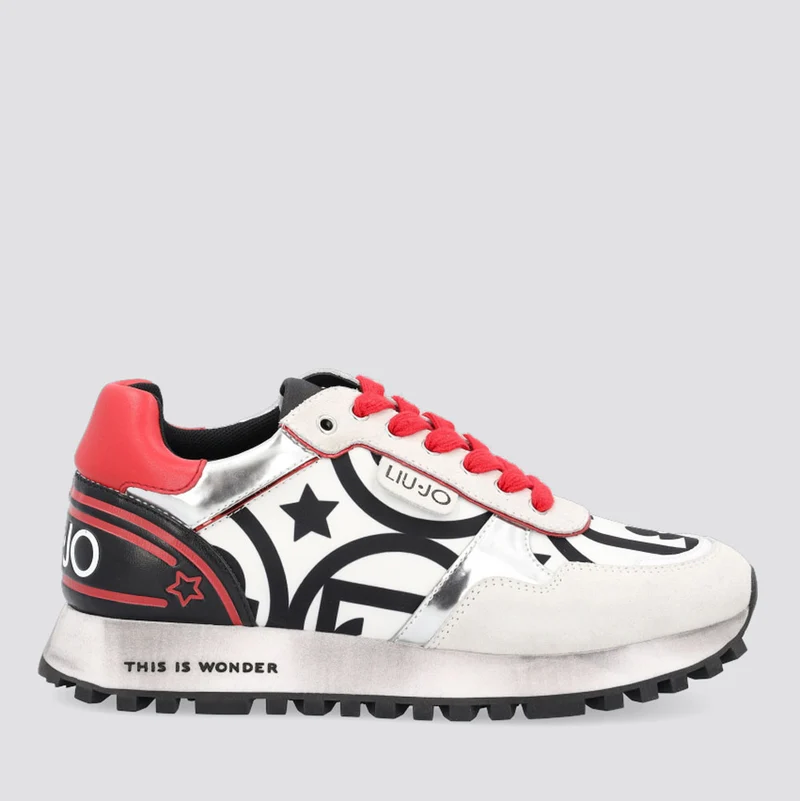 Scarpe Donna LIU JO Sneakers in Nylon con Stampa Maxi Logo colore Bianco e Rosso
