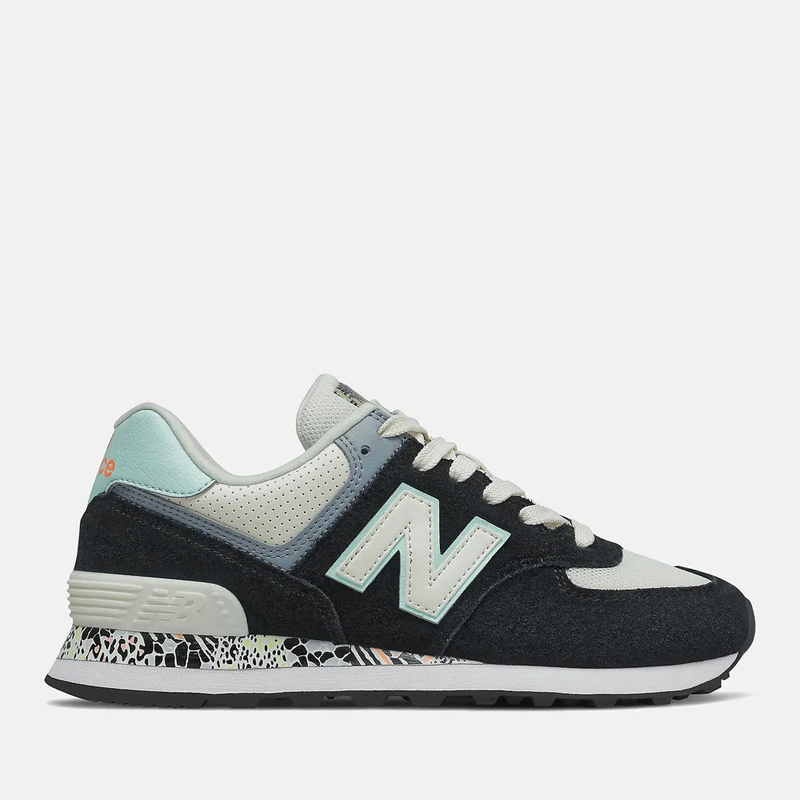 Scarpe Donna NEW BALANCE Sneakers 574 in Pelle Suede e Tessuto Nero e Menta