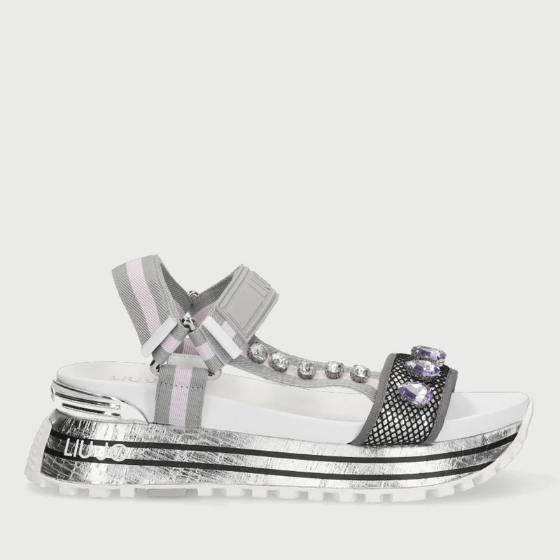 Scarpe Donna LIU JO Sandali Platform con Strass e Pietre colore Grigio