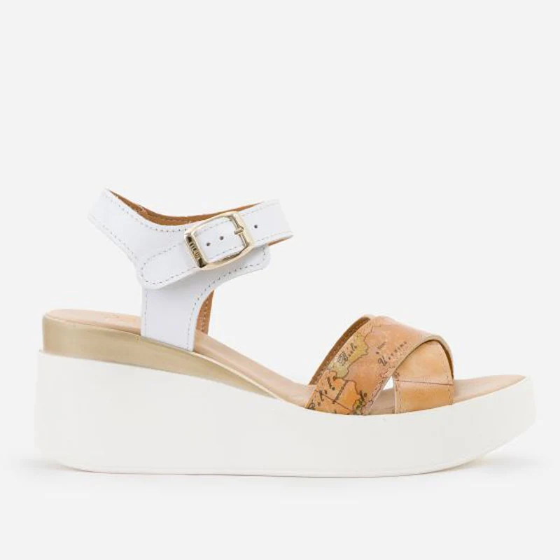 Scarpe Donna 1A Classe Alviero Martini Sandali in Pelle Bianca con Dettagli Geo Classic E153