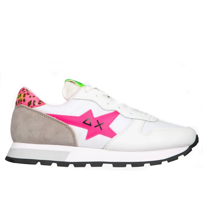 Scarpe Donna Sun68 Sneakers Ally Star Transparent Logo Bianco - Fuxia Fluo