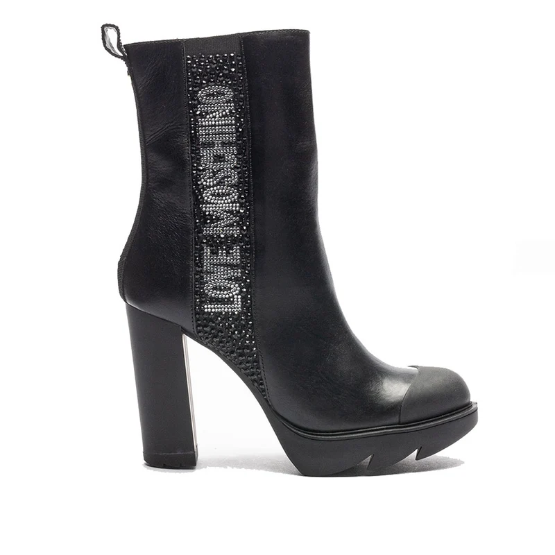 Scarpe Donna LOVE MOSCHINO Stivaletti con Tacco in Pelle Nera