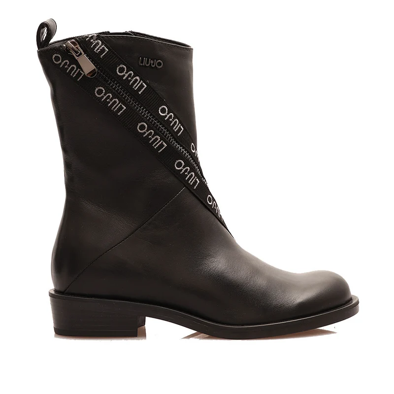 Scarpe Donna LIU JO Stivaletti in Pelle Nera con Fascia Logata