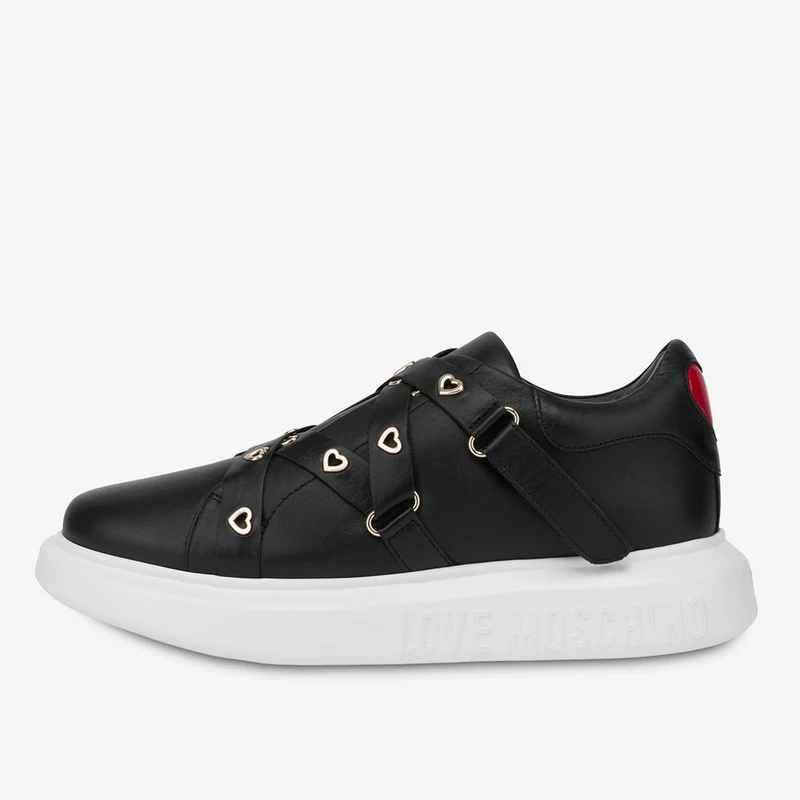 Scarpe Donna LOVE MOSCHINO Sneakers in Pelle Nera linea Heart Eyelets
