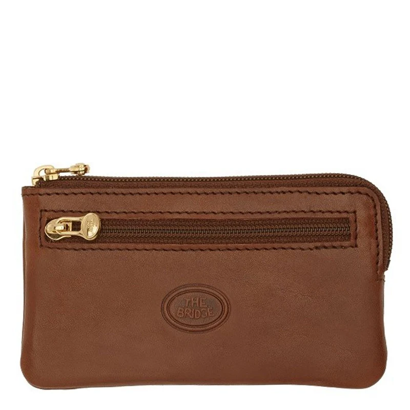 Portachiavi a Bustina con Zip THE BRIDGE in Pelle Marrone linea Story Made in Italy