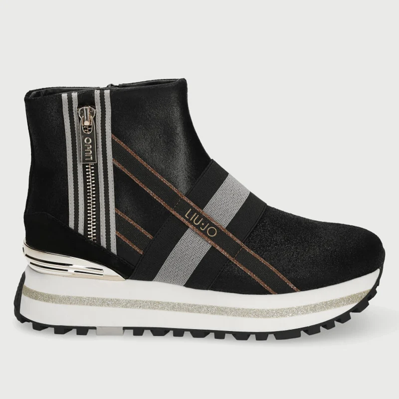 Scarpe Donna LIU JO Sneakers a Stivaletto in Suede Effetto Metalizzato Nero