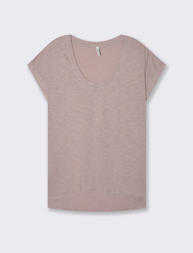 T-shirt con risvolto sulle maniche da donna - Rosa antico