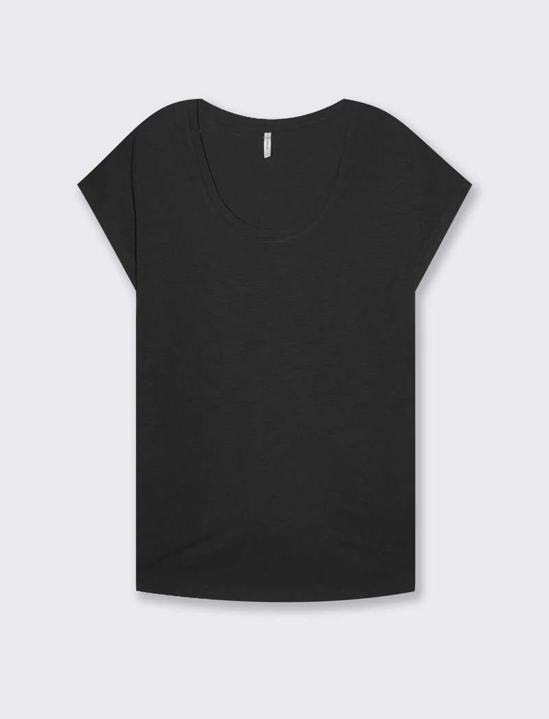 T-shirt con risvolto sulle maniche da donna - Nero